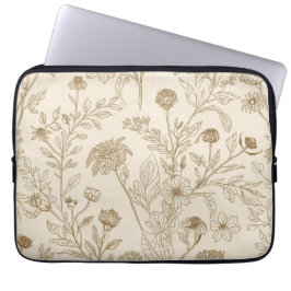 Capa Para Notebook Padrão Floral de Arte Linear Botânica Sépia Antiga