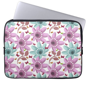 Capa Para Notebook Padrão Floral de Borboleta Sem Costura Rosa e Ve