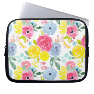 Capa Para Notebook Padrão Floral de Coloração d'água Brilhante