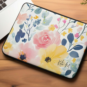 Capa Para Notebook Padrão Floral de Cor de Água Moderna