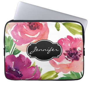 Capa Para Notebook Padrão Floral De Cores Aquáticas Monograma