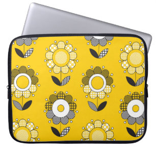 Capa Para Notebook Padrão Floral de Folk Amarelo Simples