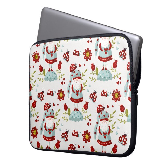 Capa Para Notebook Padrão Floral de Gnomo Escandinavo Fofo (Frente Esquerda)