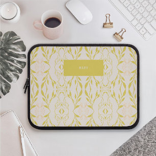 Capa Para Notebook Padrão Floral de Nome Personalizado Minimalista