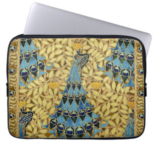 Capa Para Notebook Padrão Floral de Pavão Azul Art Nouveau Antigo