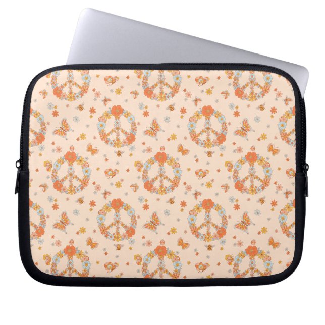 Capa Para Notebook Padrão Floral de Paz Laranja (Frente)