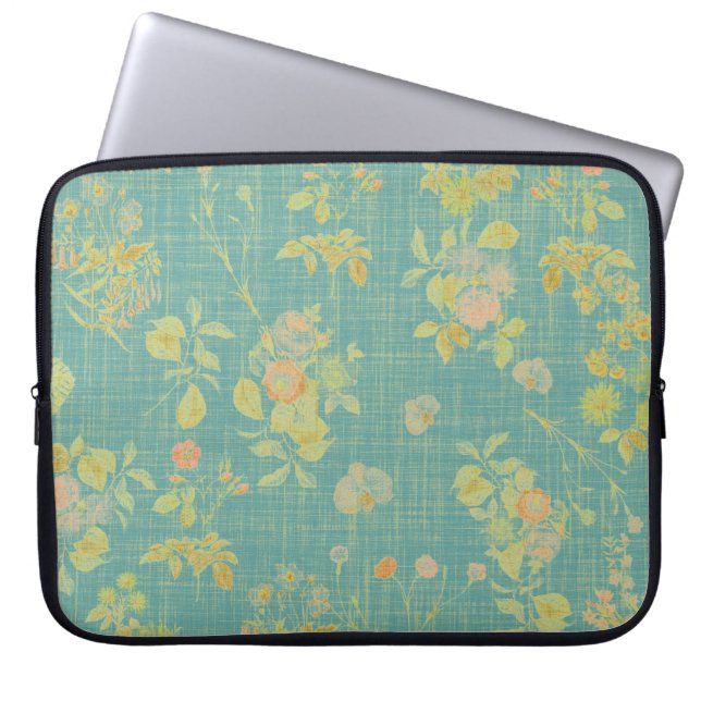 Capa Para Notebook Padrão Floral de Primavera de Teal em Perturbação  (Frente)