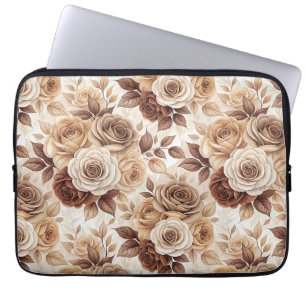 Capa Para Notebook Padrão Floral de Rosa de Café