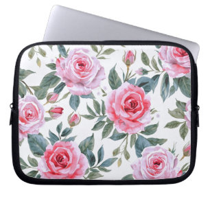 Capa Para Notebook Padrão Floral de Rosa Rosa em Aquarela Cottagecore
