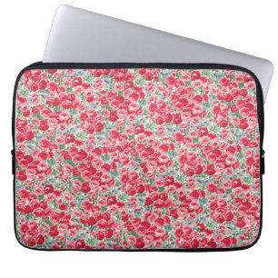 Capa Para Notebook Padrão Floral de Rosa Vermelha Vintage