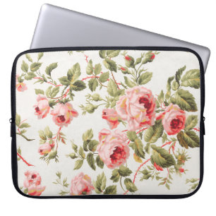Capa Para Notebook Padrão floral de rosas cor-de-rosa vintage