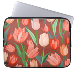 Capa Para Notebook Padrão Floral de Tulipa Elegante – Primavera Verme