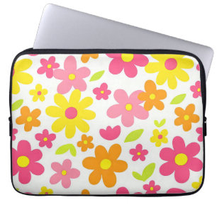 Capa Para Notebook Padrão Floral de Verão Brilhante Rosa e Amarelo Re