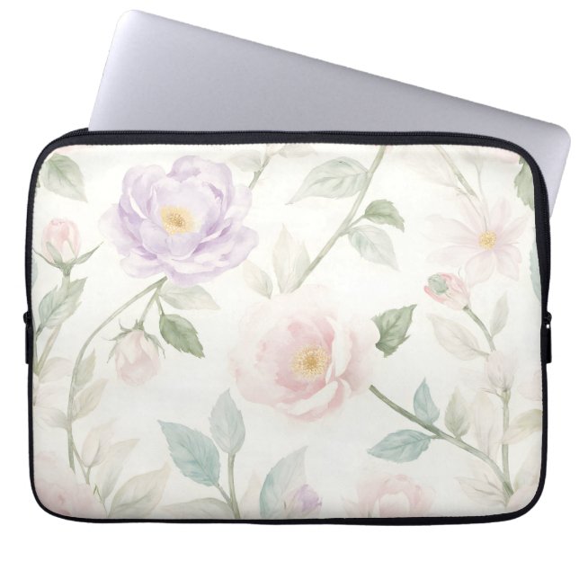 Capa Para Notebook Padrão Floral Delicado Pastel com Rosas e Dais (Frente)