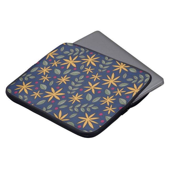 Capa Para Notebook padrão floral desenhado à mão com folhas (Frente Topo)
