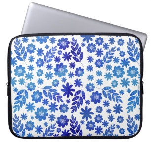 Capa Para Notebook Padrão Floral Desenhado da Mão Azul na China