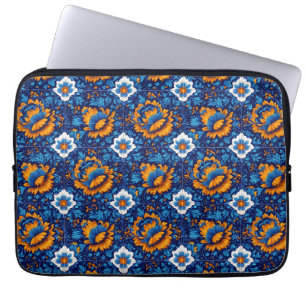 Capa Para Notebook Padrão Floral do ornamentado em Azulejos Azuis e L