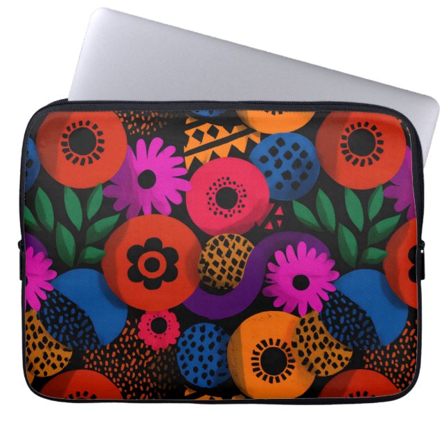Capa Para Notebook Padrão Floral e Geométrico de Abstrato vibrante (Frente)