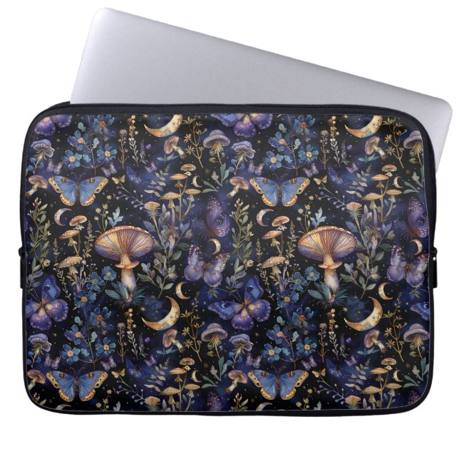Capa Para Notebook Padrão Floral Elegante de Borboletas e Luas (Frente)