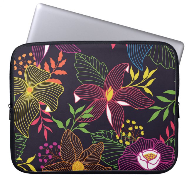 Capa Para Notebook Padrão floral elegante, design artístico. (Frente)