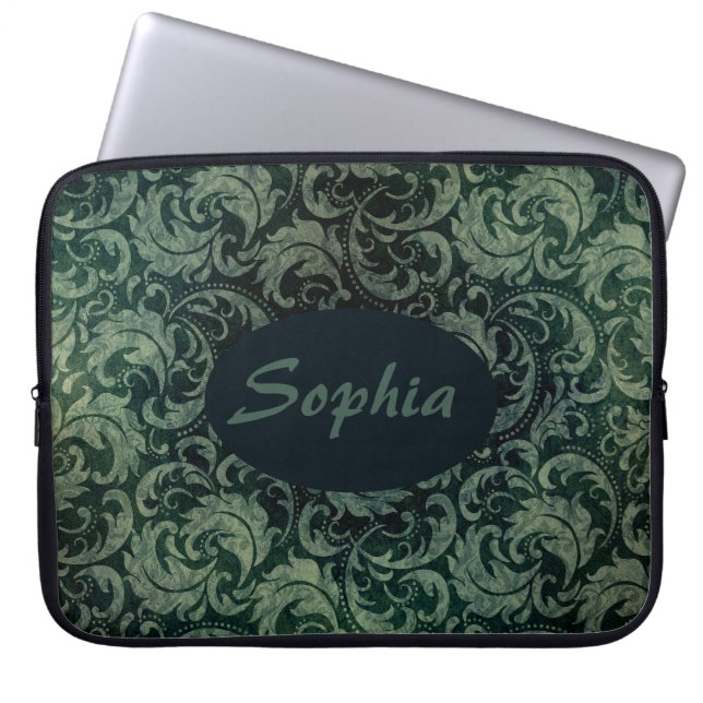 Capa Para Notebook Padrão floral herbáceo verde-herbáceo (Frente)