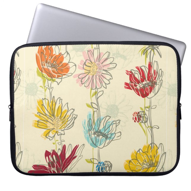 Capa Para Notebook Padrão Floral Invisível Com flores desenhadas à mã (Frente)