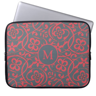 Capa Para Notebook Padrão Floral Ornamentado em Monograma Rosa e Cinz