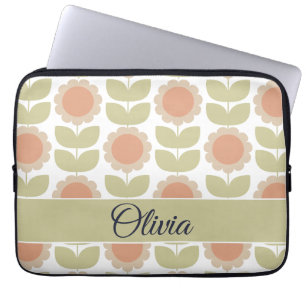 Capa Para Notebook Padrão Floral Retro Rosa Pastel Meados do Século