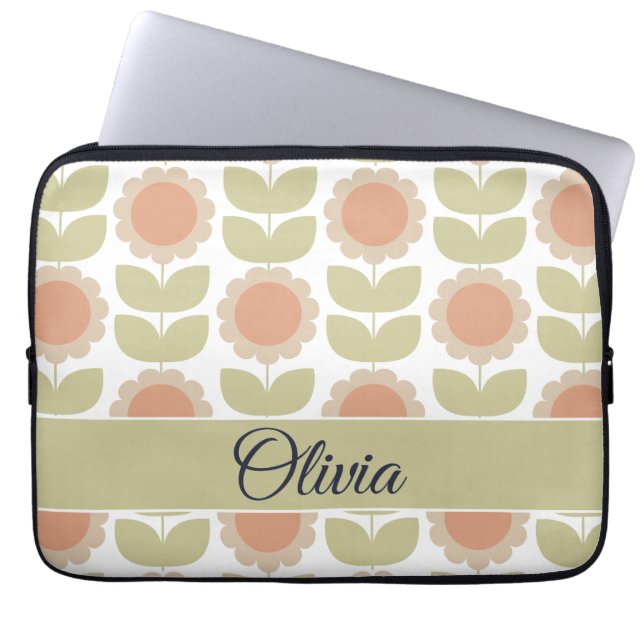 Capa Para Notebook Padrão Floral Retro Rosa Pastel Meados do Século (Frente)