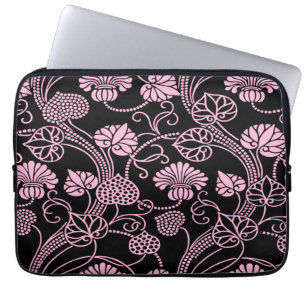 Capa Para Notebook Padrão Floral Retroativo Rosa em Preto