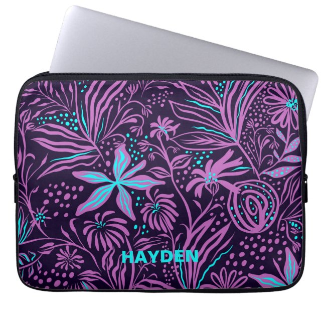 Capa Para Notebook Padrão Floral Roxo Moderno Escuro Personalizado (Frente)