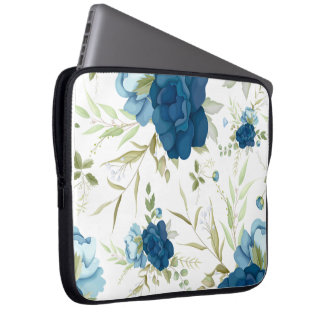 Capa Para Notebook Padrão Floral Seamless de Aquarela Azul