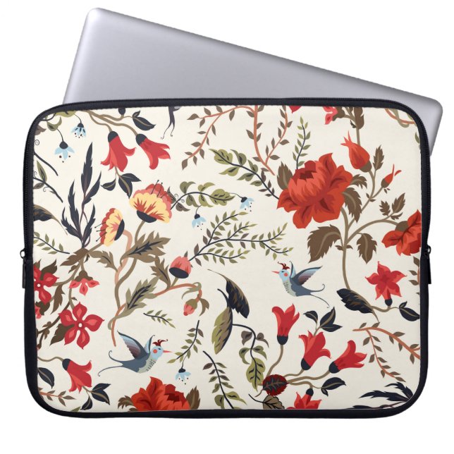 Capa Para Notebook Padrão floral sem costura com aves (Frente)