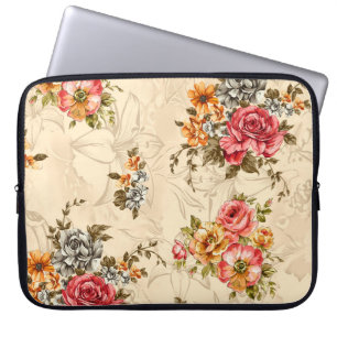 Capa Para Notebook Padrão floral sem costura com flores e creme ba
