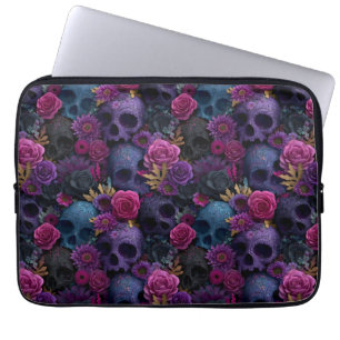 Capa Para Notebook Padrão Floral Sem Emenda de Caveira Gótica Escura