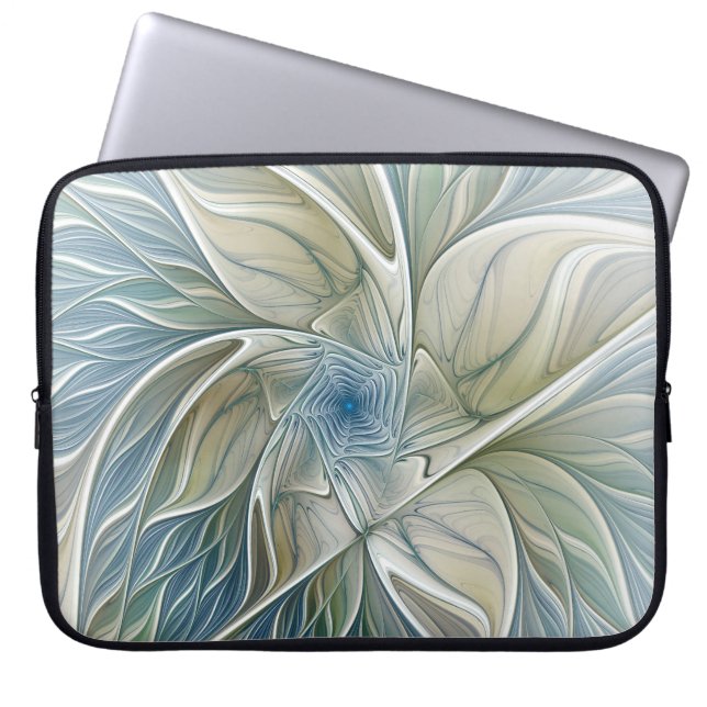 Capa Para Notebook Padrão Floral Sonho Abstrato Caqui Azul Fractal (Frente)