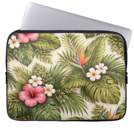 Capa Para Notebook Padrão Floral Tropical – Hibisco, Monstera