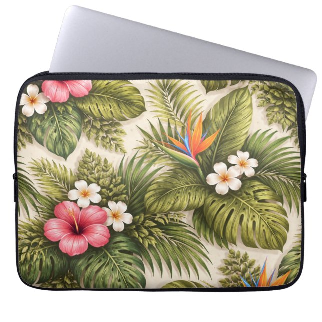 Capa Para Notebook Padrão Floral Tropical – Hibisco, Monstera  (Frente)