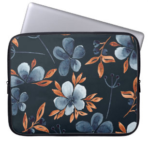 Capa Para Notebook Padrão floral uniforme de aquarelas com indigo flo