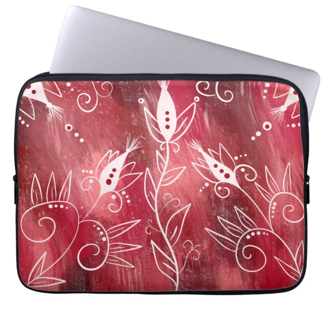 Capa Para Notebook Padrão Floral Vermelho (Frente)