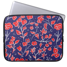 Capa Para Notebook Padrão Floral Vermelho e Azul