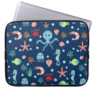 Capa Para Notebook Padrão Fofo de Vida Marinha no Oceano
