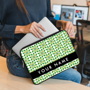 Capa Para Notebook Padrão Folha, Folhas Verdes, Seu Nome