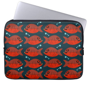 Capa Para Notebook Padrão Funky Red Retro Piranha Fish Art