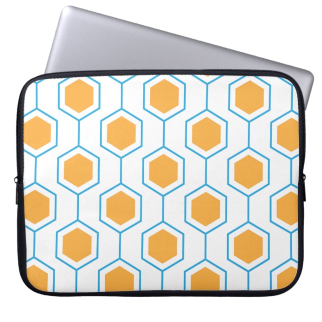 Capa Para Notebook Padrão geométrico abstrato de hexágono em azul lar (Frente)