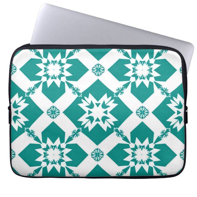 Capa Para Notebook Padrão Geométrico Abstrato em Branco e Verde (Frente)