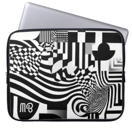 Capa Para Notebook Padrão Geométrico Abstrato Moderno Preto Branco 15