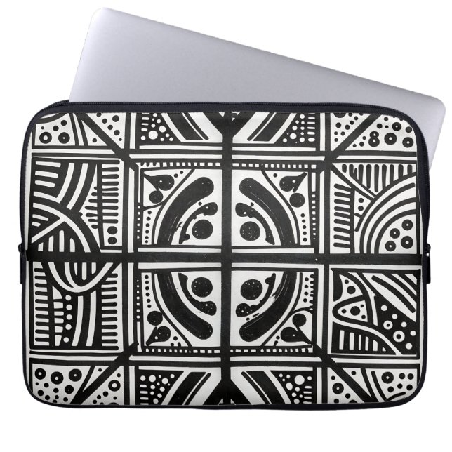 Capa Para Notebook Padrão Geométrico Abstrato Preto Branco (Frente)
