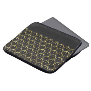 Capa Para Notebook Padrão geométrico art déco dourado e cinza-escuro