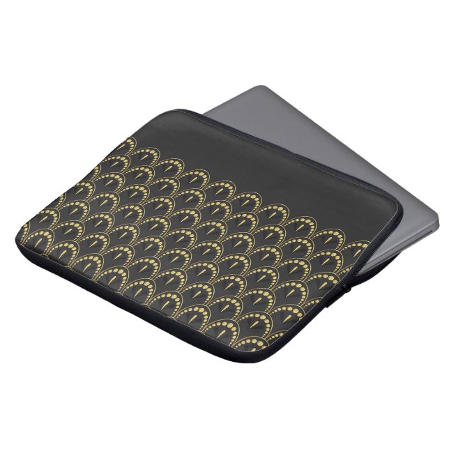 Capa Para Notebook Padrão geométrico art déco dourado e cinza-escuro (Frente Topo)